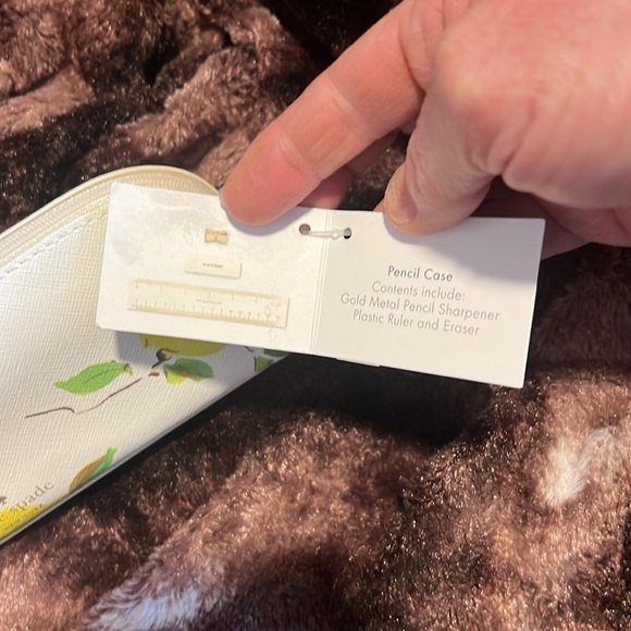 Kate Spade Lemon Print Pencil Pouch with ruler, eraser, and ruler. - Picture 3 of 7